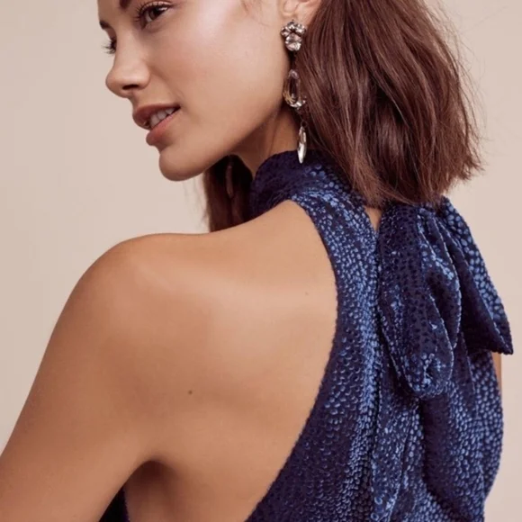 💘 Anthropologie Elevenses Blue Halter Jumpsuit - Picture 2 of 7